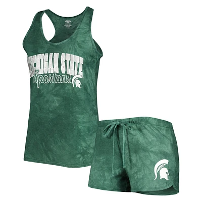 Women's Concepts Sport Green Michigan State Spartans Billboard Tie-Dye Tank and Shorts Sleep Set