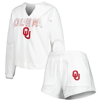 Women's Concepts Sport  White Oklahoma Sooners Sunray Notch Neck Long Sleeve T-Shirt & Shorts Set