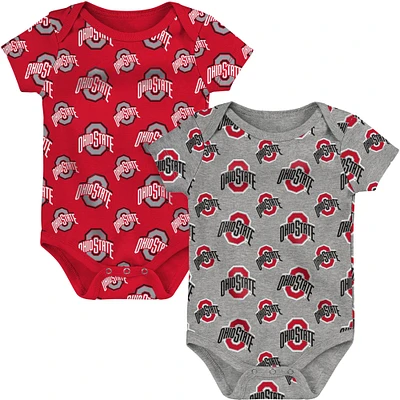 Newborn & Infant Scarlet/Heather Gray Ohio State Buckeyes Two-Pack Double Up Bodysuit Set