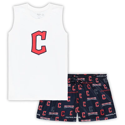 Women's Concepts Sport White/Navy Cleveland Guardians Plus Tank Top & Shorts Sleep Set