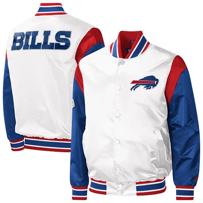 Men's Starter White Buffalo Bills Warm Up Pitch Satin Full-Snap Varsity Jacket