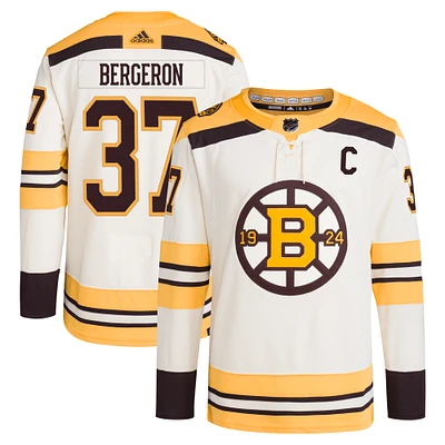 Men's adidas Patrice Bergeron Cream Boston Bruins Alternate Primegreen Authentic Player Jersey