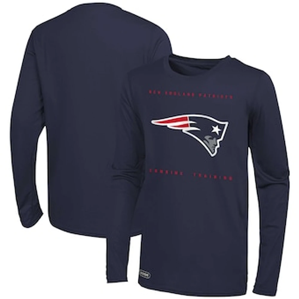 Men's Navy New England Patriots Side Drill Long Sleeve T-Shirt