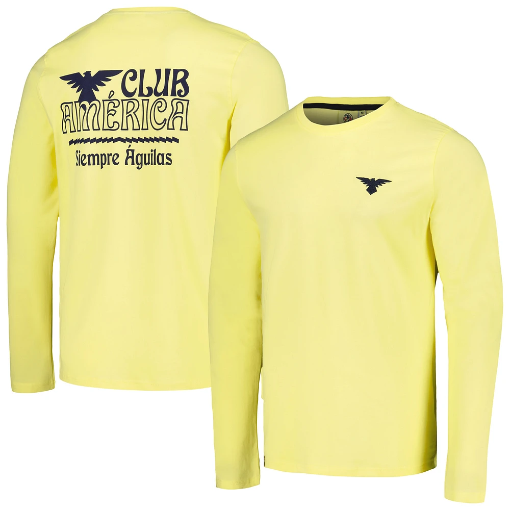 Men's Yellow Club America Slogan Relaxed Long Sleeve T-Shirt