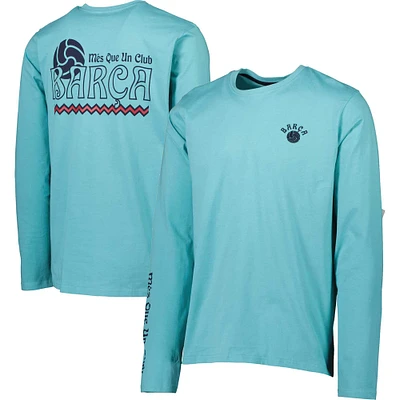 Men's Aqua Barcelona Slogan Relaxed Long Sleeve T-Shirt