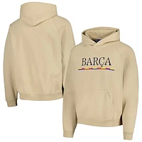 Men's Khaki Barcelona Team Stripe Oversized Pullover Hoodie