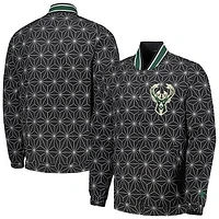 Men's Starter Black Milwaukee Bucks In-Field Play Fashion Satin Full-Zip Varsity Jacket