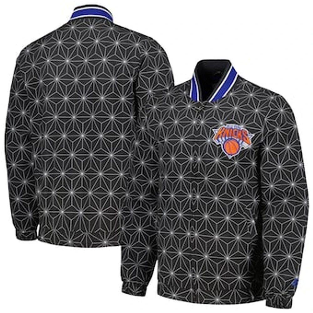 Men's Starter Black New York Knicks In-Field Play Fashion Satin Full-Zip Varsity Jacket