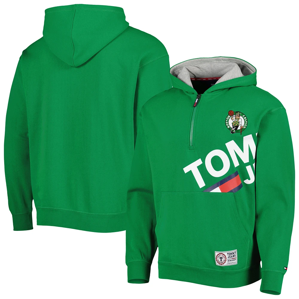 Men's Tommy Jeans Kelly Green Boston Celtics Bernard Half-Zip Hoodie