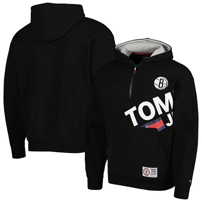 Men's Tommy Jeans Black Brooklyn Nets Bernard Half-Zip Hoodie