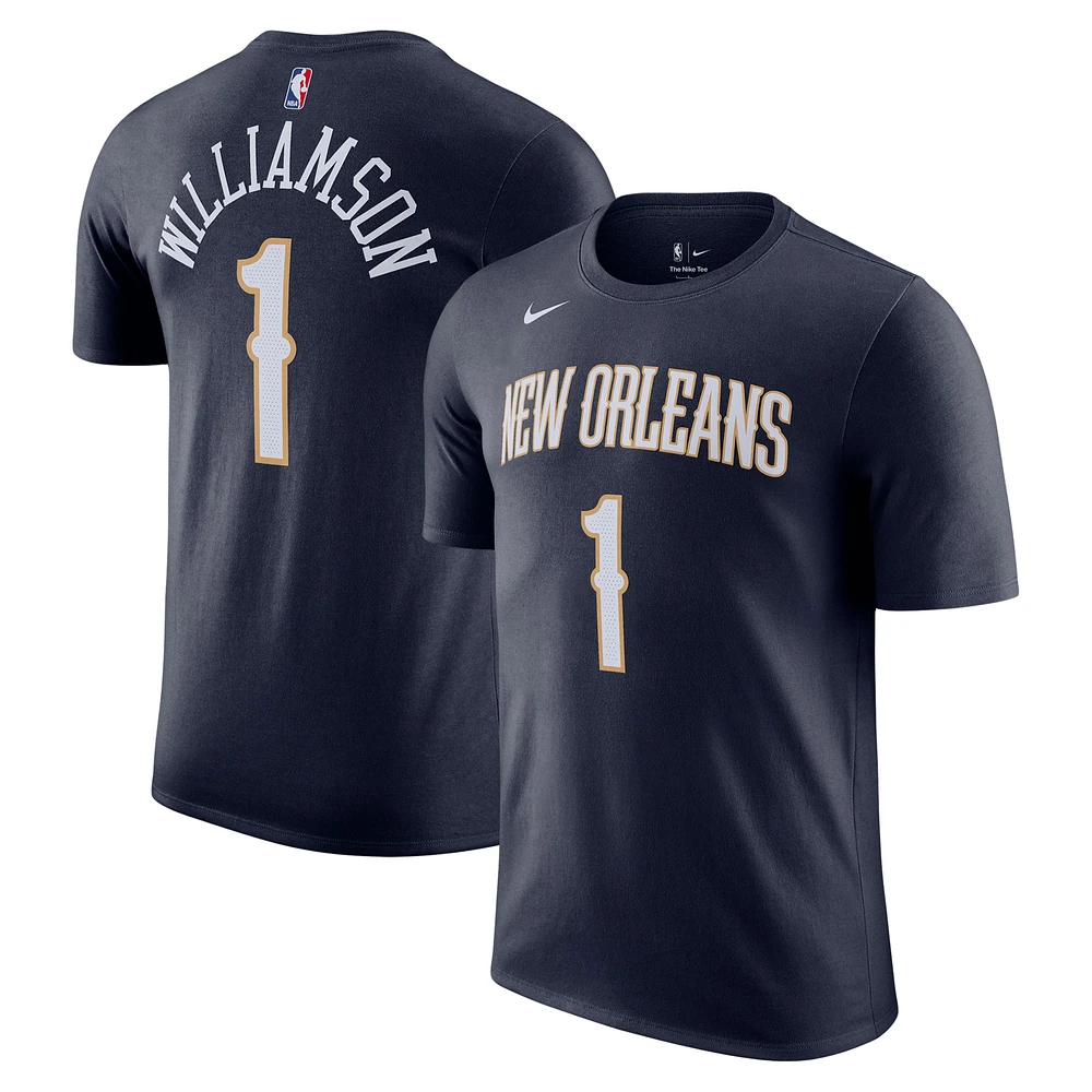 Men's Nike Zion Williamson Navy New Orleans Pelicans Icon 2022/23 Name & Number T-Shirt