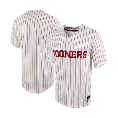 Men's Nike White/Crimson Oklahoma Sooners Pinstripe Replica Full-Button Baseball Jersey