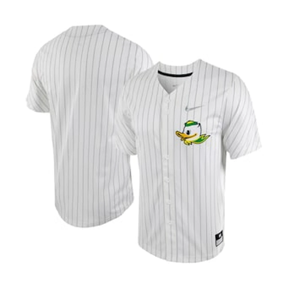 Men's Nike White/Silver Oregon Ducks Pinstripe Replica Full-Button Baseball Jersey