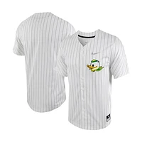 Men's Nike White/Silver Oregon Ducks Pinstripe Replica Full-Button Baseball Jersey