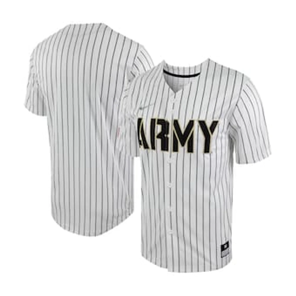 Men's Nike White/Black Army Black Knights Pinstripe Replica Full-Button Baseball Jersey