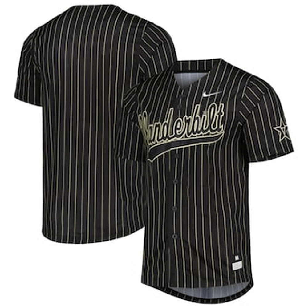 Men's Nike Black/Gold Vanderbilt Commodores Pinstripe Replica Full-Button Baseball Jersey