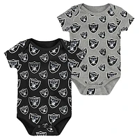 Newborn & Infant Black/Heather Gray Las Vegas Raiders Two-Pack Double Up Bodysuit Set