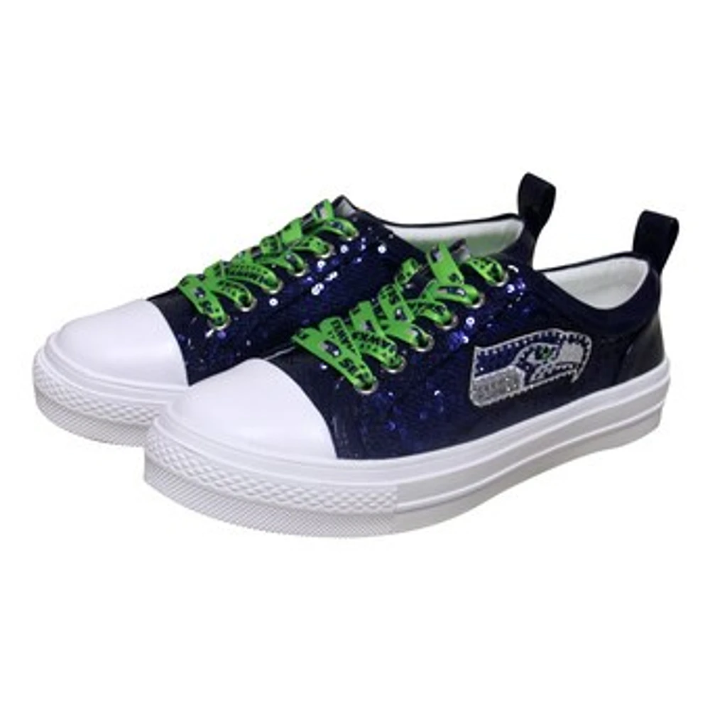 Women's Cuce Navy Seattle Seahawks Team Sequin Sneakers