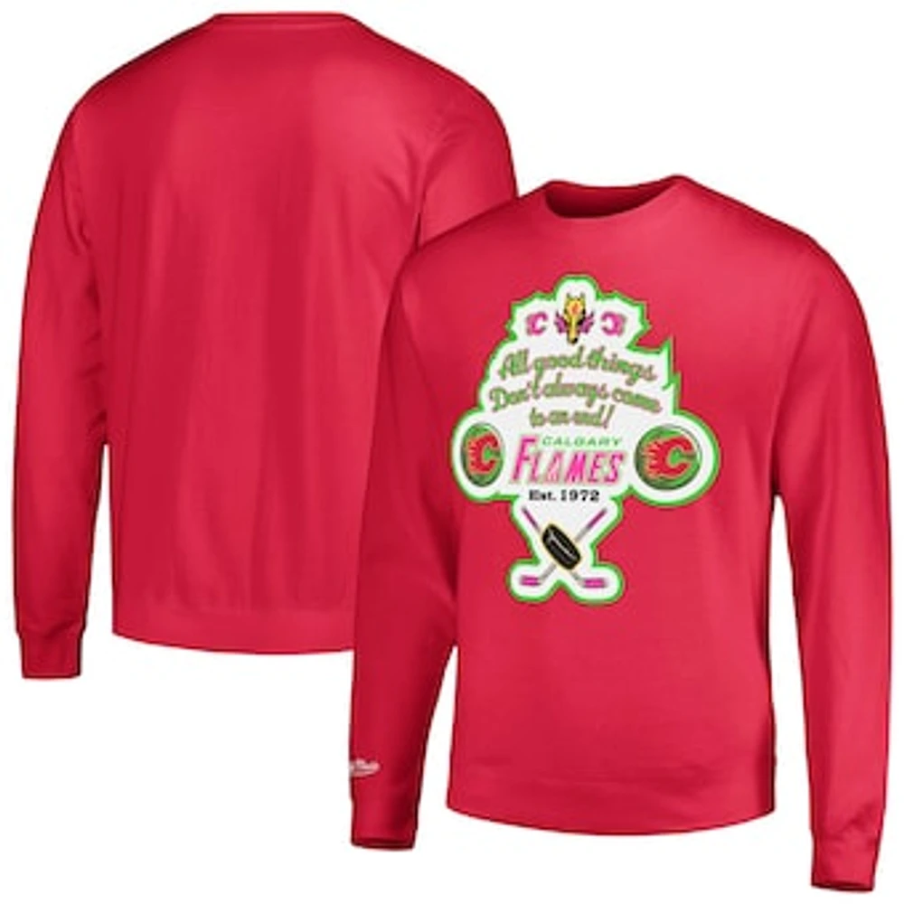 Men's Mitchell & Ness Pink Calgary Flames Watermelon Sugar High Pullover Sweatshirt