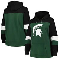 Women's Green Michigan State Spartans Plus Color-Block Pullover Hoodie