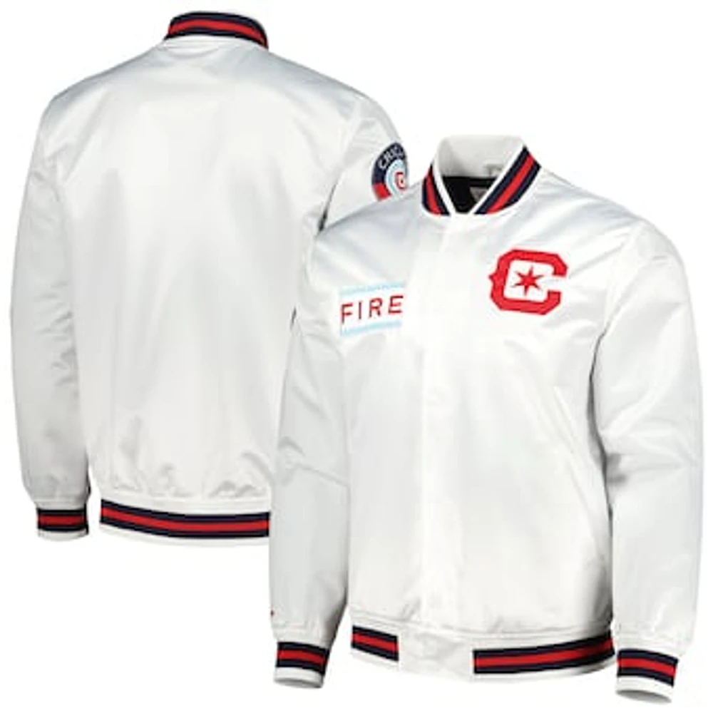 Men's Mitchell & Ness  White Chicago Fire City Full-Snap Satin Jacket