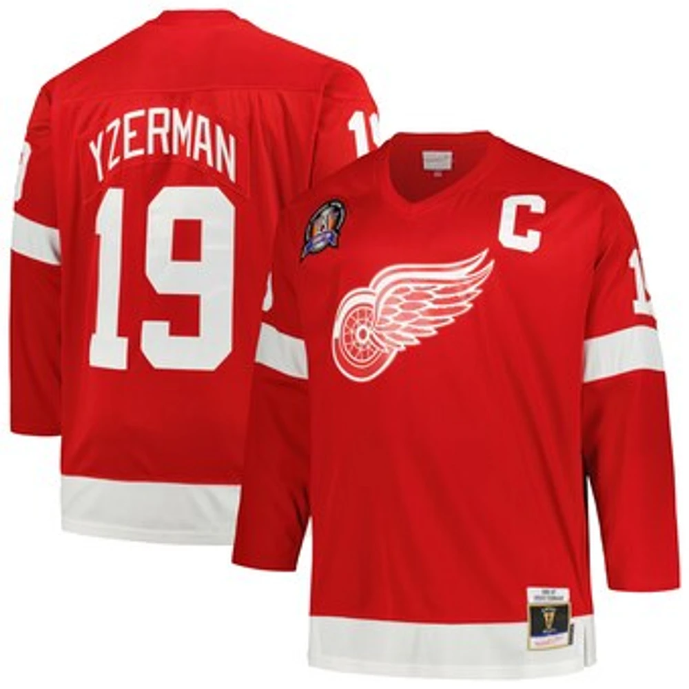 Men's Mitchell & Ness Steve Yzerman Red Detroit Wings Big Tall Captain Patch Blue Line Player Jersey