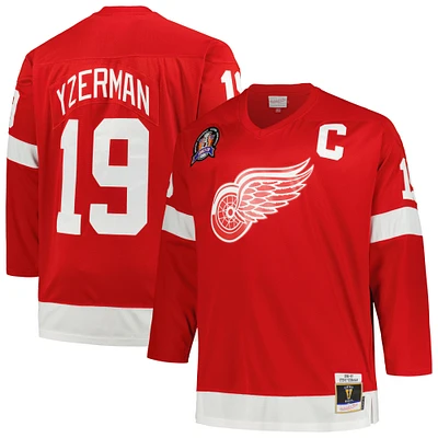 Men's Mitchell & Ness Steve Yzerman Red Detroit Wings Big Tall Captain Patch Blue Line Player Jersey