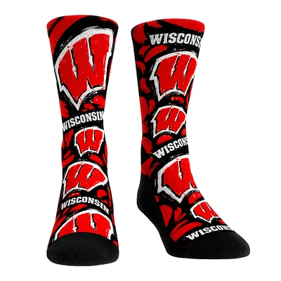 Unisex Rock Em Socks Wisconsin Badgers Allover Logo & Paint Crew Socks