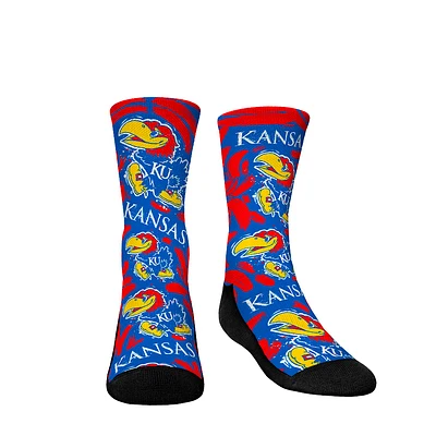 Youth Rock Em Socks Kansas Jayhawks Allover Logo & Paint Crew Socks