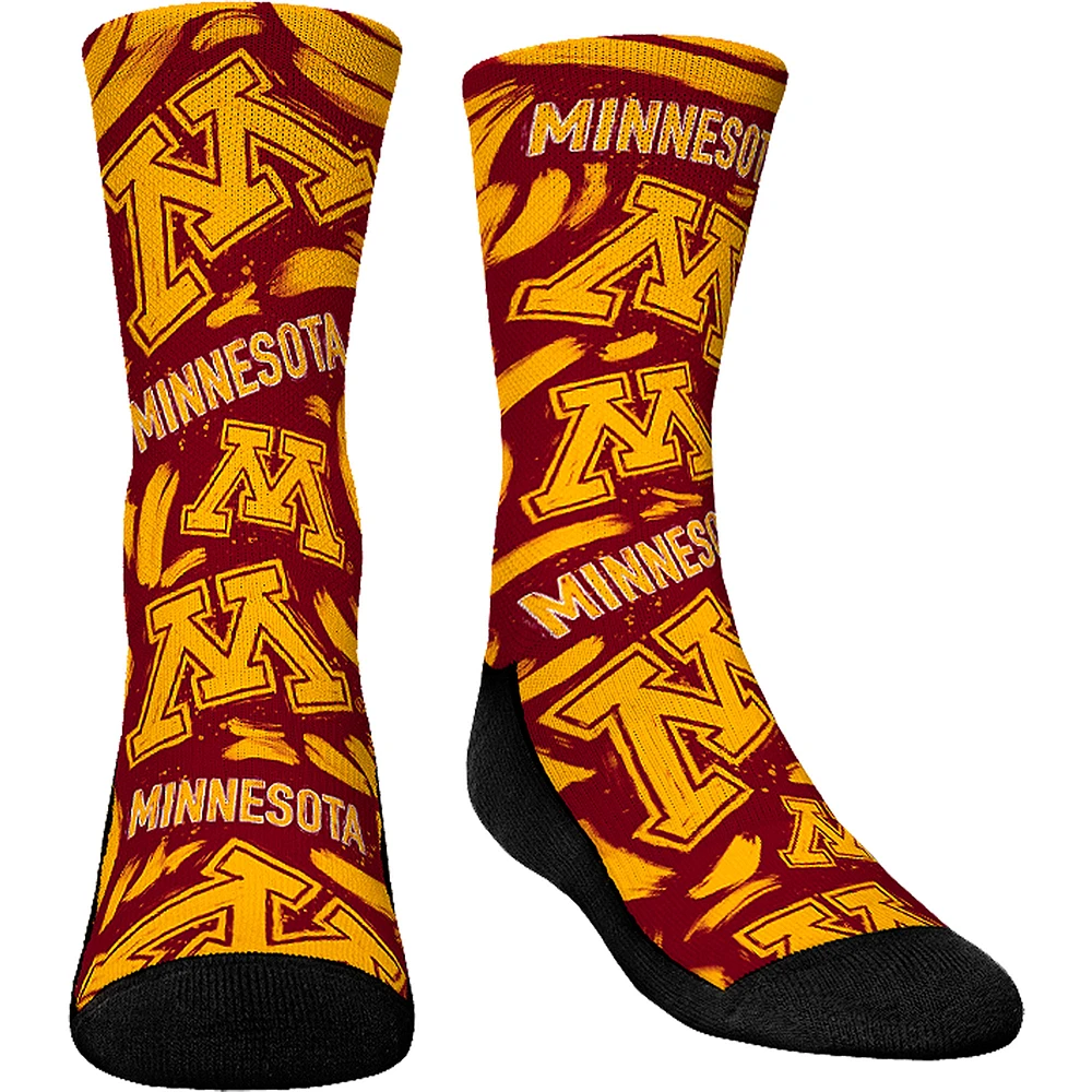 Youth Rock Em Socks Minnesota Golden Gophers Allover Logo & Paint Crew Socks