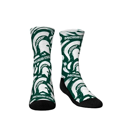 Youth Rock Em Socks Michigan State Spartans Allover Logo & Paint Crew Socks