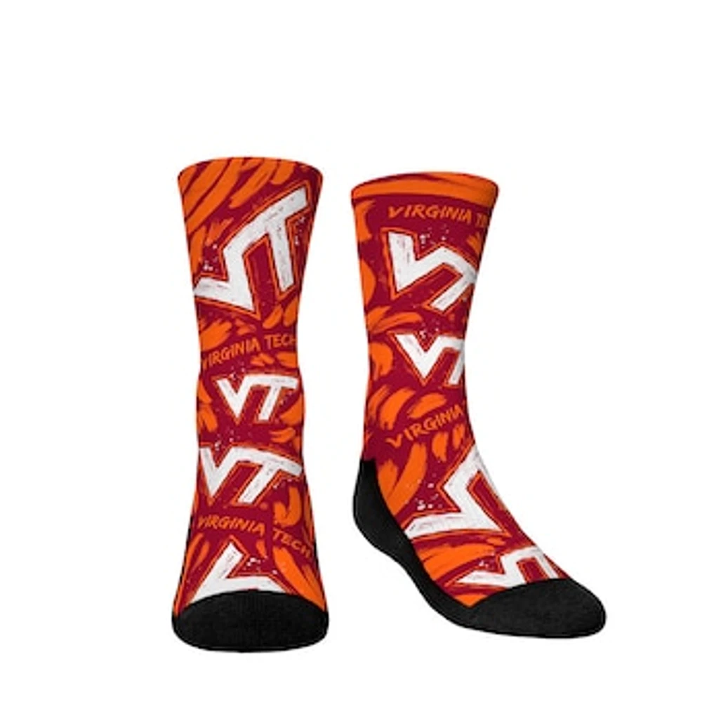 Youth Rock Em Socks Virginia Tech Hokies Allover Logo & Paint Crew Socks