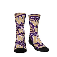 Youth Rock Em Socks Washington Huskies Allover Logo & Paint Crew Socks