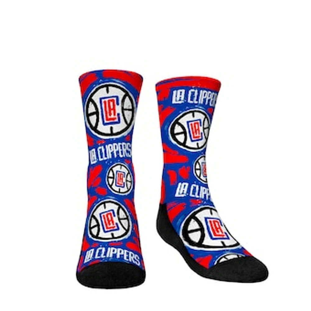 Youth Rock Em Socks LA Clippers Allover Logo & Paint Crew Socks