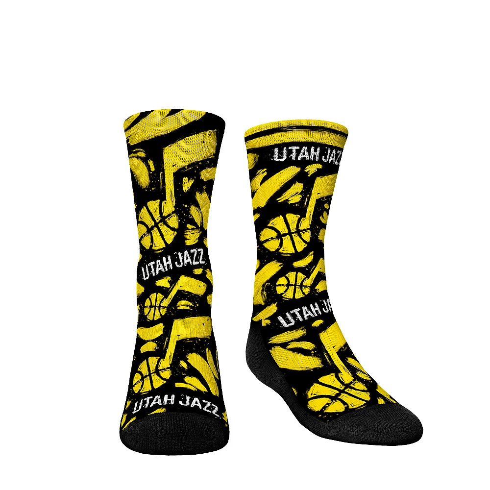 Youth Rock Em Socks Utah Jazz Allover Logo & Paint Crew Socks