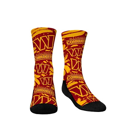 Youth Rock Em Socks Washington Commanders Allover Logo & Paint Crew Socks