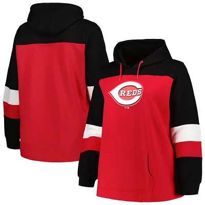 Women's Red Cincinnati Reds Plus Size Colorblock Pullover Hoodie