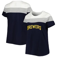 Women's Navy/Heather Gray Milwaukee Brewers Plus Colorblock T-Shirt