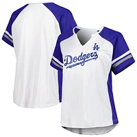 Women's White/Royal Los Angeles Dodgers Plus Size Notch Neck T-Shirt