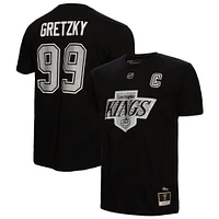 Men's Mitchell & Ness Wayne Gretzky Black Los Angeles Kings Captain Patch Name & Number T-Shirt