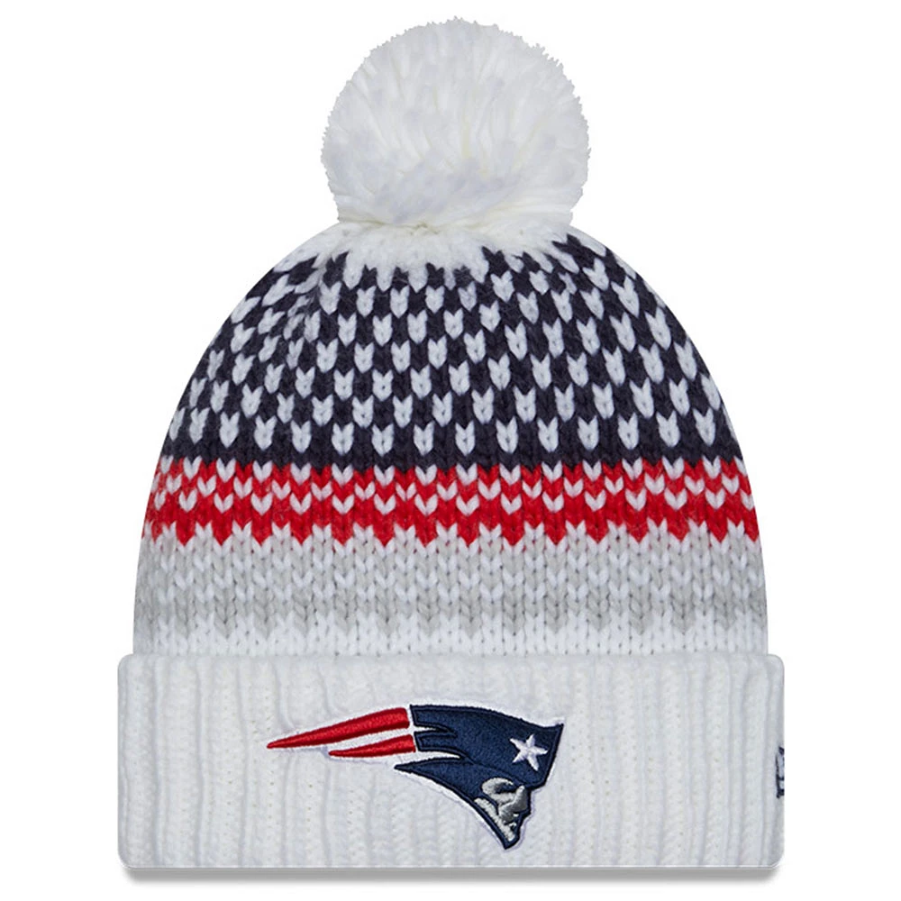 Women's New Era White New England Patriots 2023 Sideline Cuffed Knit Hat with Pom