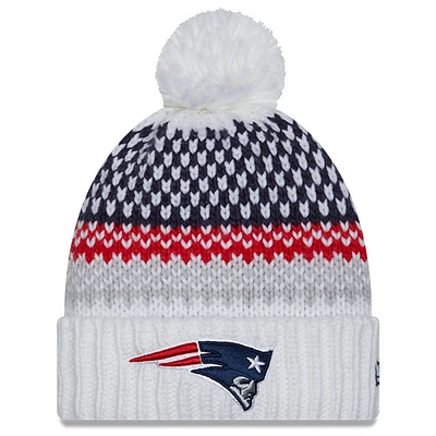 Women's New Era White New England Patriots 2023 Sideline Cuffed Knit Hat with Pom