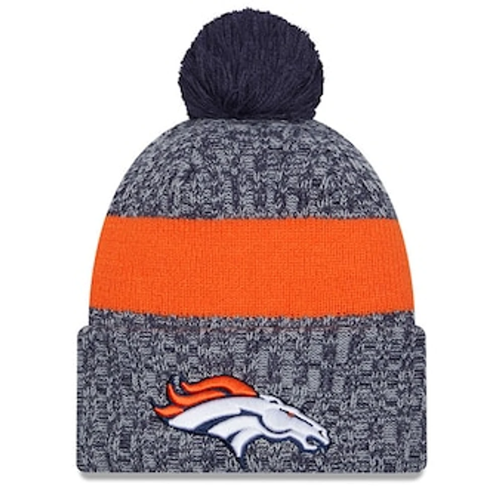 Youth New Era Navy Denver Broncos 2023 Sideline Cuffed Knit Hat With Pom