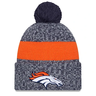 Youth New Era Navy Denver Broncos 2023 Sideline Cuffed Knit Hat With Pom