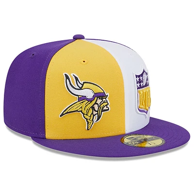 Men's New Era Gold/Purple Minnesota Vikings 2023 Sideline 59FIFTY Fitted Hat