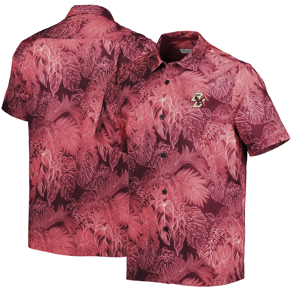 Men's Tommy Bahama Maroon Boston College Eagles Coast Luminescent Frond Camp IslandZone Button-Up Shirt