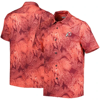 Men's Tommy Bahama Red Utah Utes Bahama Coast Luminescent Frond Camp IslandZone Button-Up Shirt