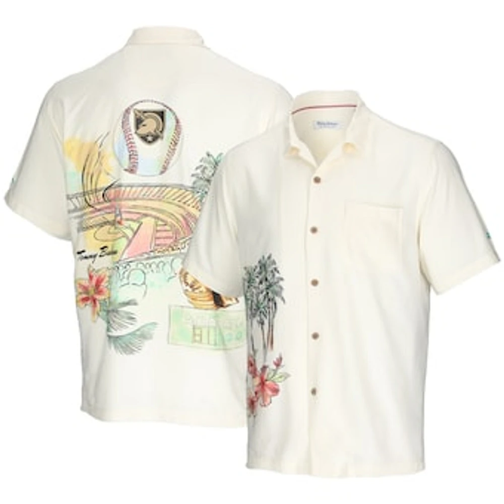 Men's Tommy Bahama Cream Army Black Knights Paradise Fly Ball Camp Button-Up Shirt