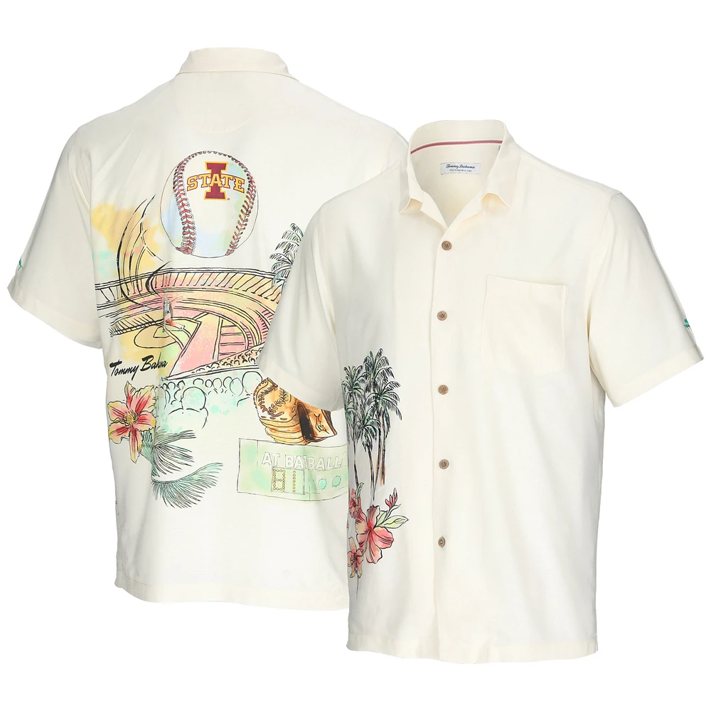 Men's Tommy Bahama Cream Iowa State Cyclones Paradise Fly Ball Camp Button-Up Shirt