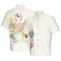 Men's Tommy Bahama Cream Ole Miss Rebels Paradise Fly Ball Camp Button-Up Shirt